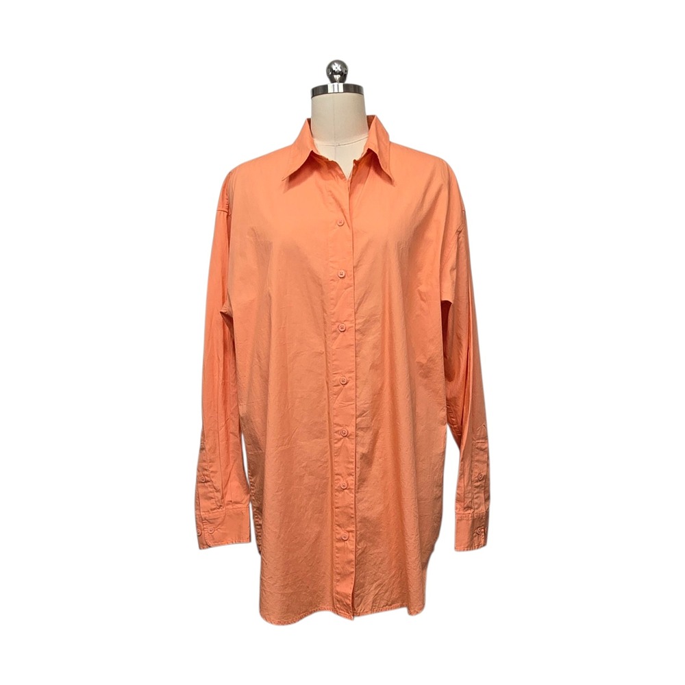 Sunday‎ Best Aritzia Peach Orange Oversized Cotton Button Down Shirt Size Medium